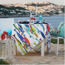 Tablecloth Poisson_Bleu Ivory