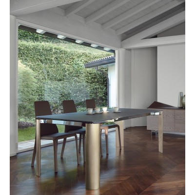 Table Arthur Shining painted glass top and extensions 163-213-263x101x77