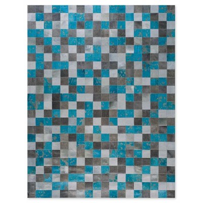 Δερμάτινο Χειροποίητο Χαλί Skin Acid 10 Grey/Turquoise