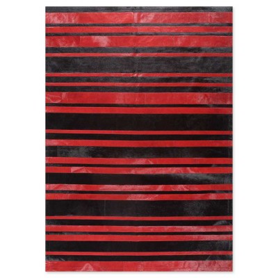 Δερμάτινο Χειροποίητο Χαλί Skin Stripes Black-Red