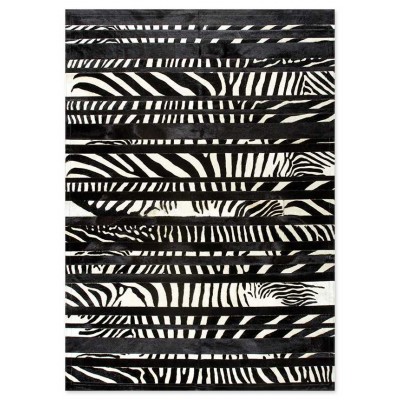 Δερμάτινο Χειροποίητο Χαλί Skin Stripes Black-Zebra - Επιθυμητής Διάστασης