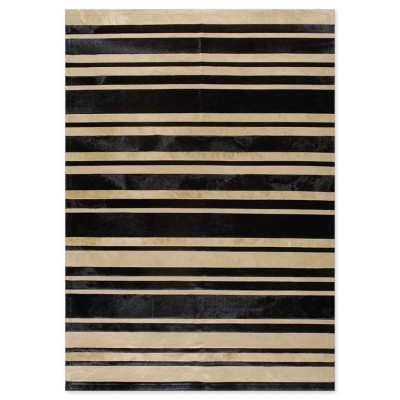 Δερμάτινο Χειροποίητο Χαλί Skin Stripes Black-Beige - Επιθυμητής Διάστασης