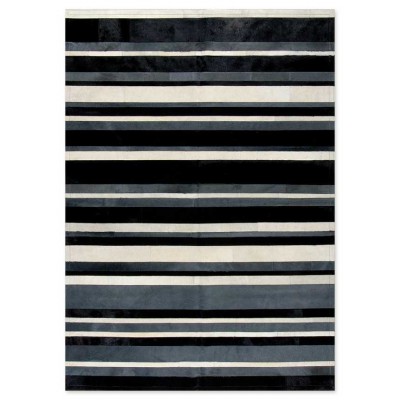 Δερμάτινο Χειροποίητο Χαλί Skin Stripes Black-Grey-White