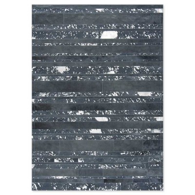 Δερμάτινο Χειροποίητο Χαλί Skin Stripes Acid Dark Grey-Silver