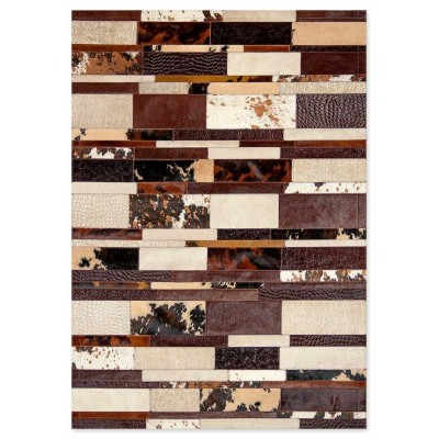 Δερμάτινο Χειροποίητο Χαλί Skin Stripes Multy Beige-Brown