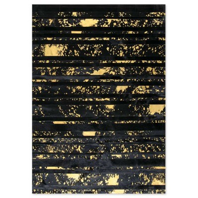 Δερμάτινο Χειροποίητο Χαλί Skin Stripes Acid Black-Gold - Επιθυμητής Διάστασης