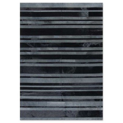 Δερμάτινο Χειροποίητο Χαλί Skin Stripes Black-Grey